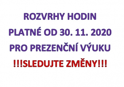 Rozvrhy hodin platné od 30. 11. 2020
