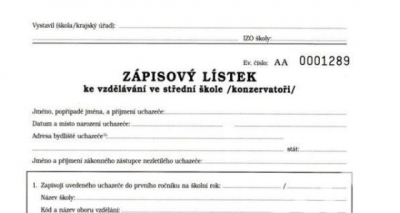 Zápisový lístek pro vycházející žáky